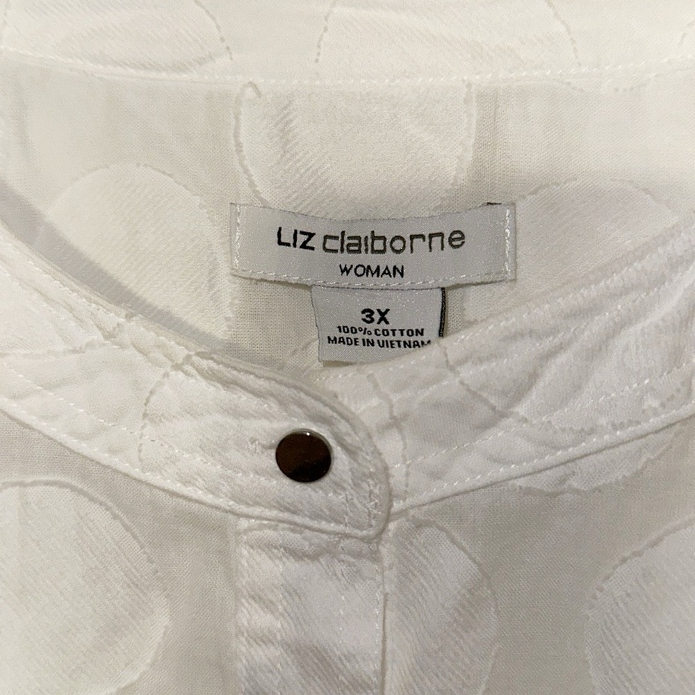 Liz Claiborne Semi Sheer Bright White  Smock style Top EUC 3X - Picture 4 of 7